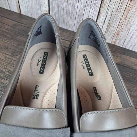 Clarks Juliet Rose Leather Grey Dove Slip On Loafer Women's Sz 7 M Soft Cushion - Picture 7 of 9